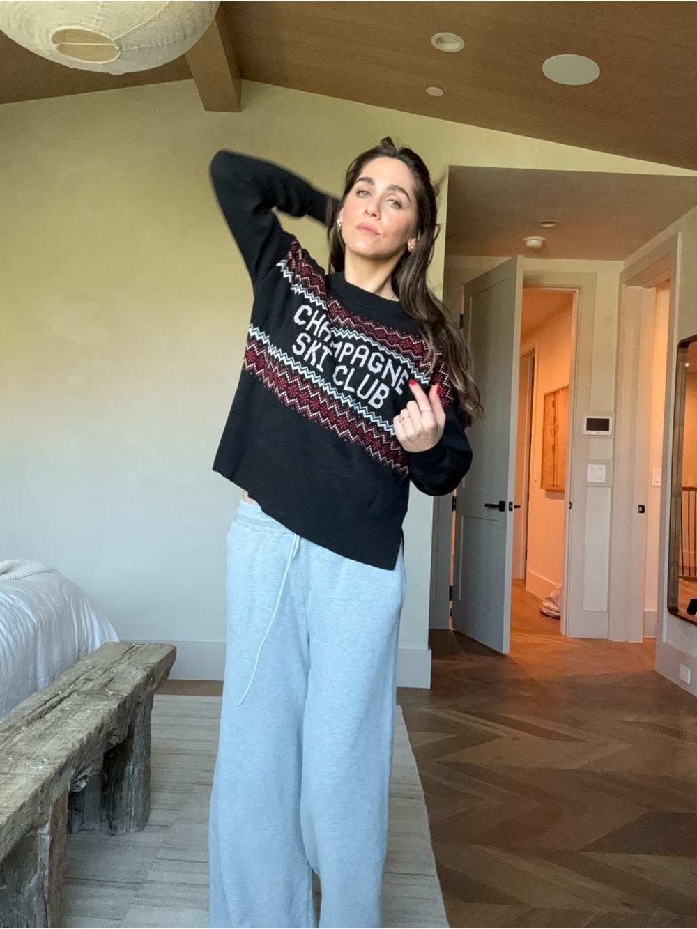 Beach Riot Black Knit Sweater with Burgundy & Cream Fair Isle